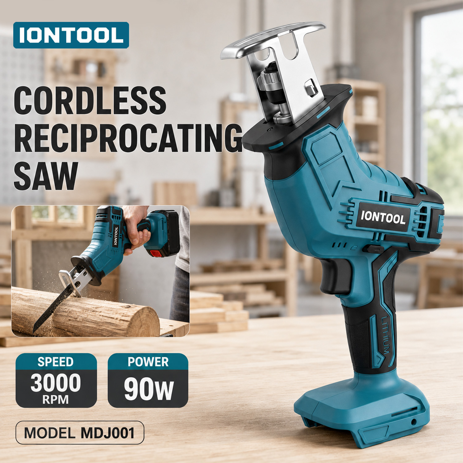 Lumber Woodworking - IONTOOL 18V 90W 3000SPM 超軽量ハンドヘルドセーバーソー（木材切断および家庭用木工用、本体のみ）