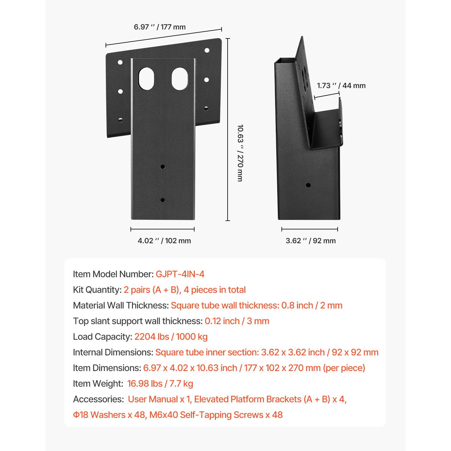 Lumber Woodworking - 鹿用ブラインドブラケット、屋外用3.6x3.6プラットフォームブラケット、3.5x3.5インチ/88.9x88.9mm木材対応、耐荷重2204ポンド/1000kgのスチール製エレベーターブラケット、鹿用スタンド、ハンティングブラインド、射撃用小屋用、4個セット