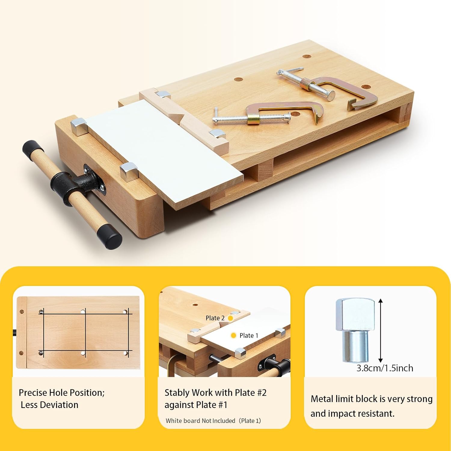 Woodworking Vise Types - 硬材作業台 木工バイス デスクトップ作業台 クランプとG型固定具2個付き、木材加工用リミットブロック
