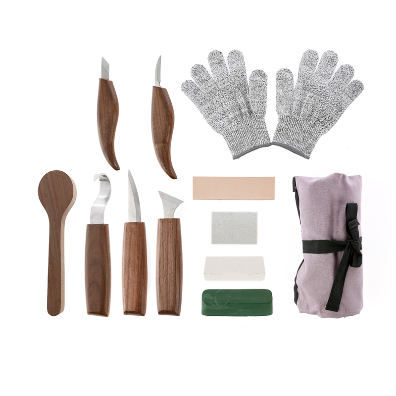 Woodworking Hand Tools - 12個入りクルミ材クロムバナジウム鋼製彫刻セット、木工用手工具、木彫りカッター、DIYピーリング木彫りツール
