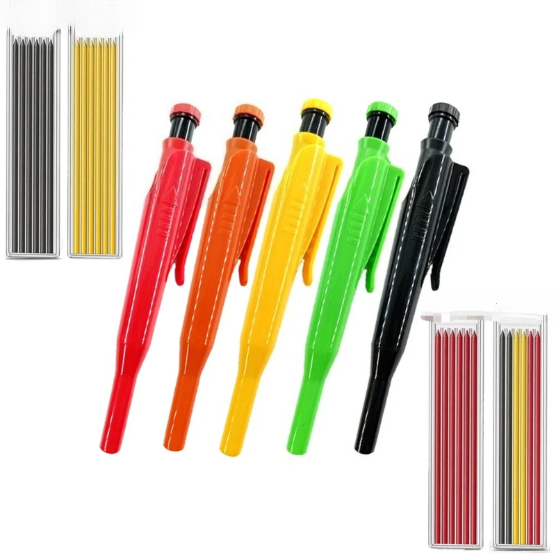 Woodworking Marking Knife - 再利用可能な深穴ロングヘッドマーカーペン鉛筆ソリッドカーペンターリフィルリード内蔵削り木工建設ツール