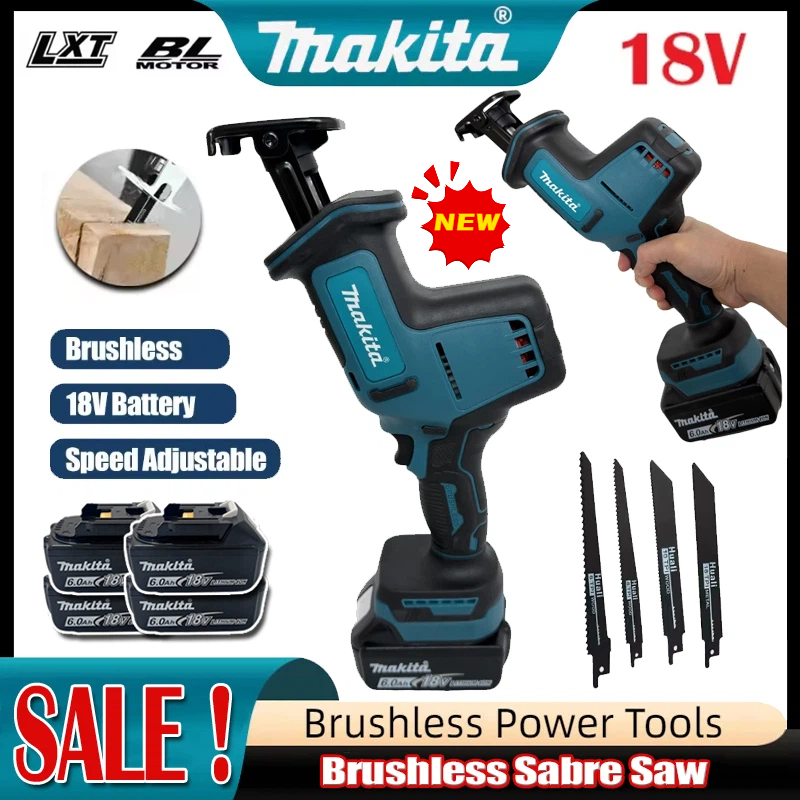 Woodworking Electric Saw - 2026年マキタコードレスブラシレスレシプロソー、速度調整可能、ブラシレス金属・木材用電動ノコギリ、18Vバッテリー対応電動工具