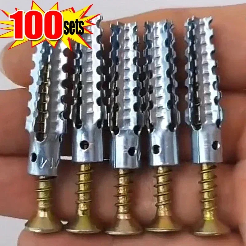 Woodworking Youtube - 100セット M6 金属鋸歯状拡張チューブ セルフタッピングネジ パイプドリルプラグ コンクリート壁アンカーファスナーボルトキット