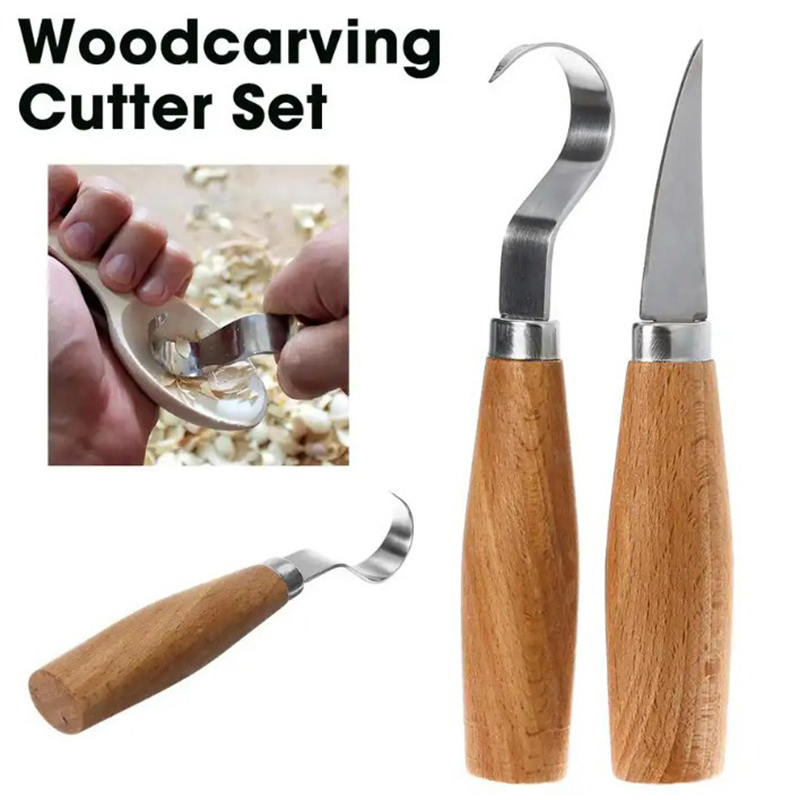 Woodworking Hand Tools - 木彫りナイフ チゼルフックナイフ 彫刻ツール 人間工学に基づいた木工用スプーン 耐久性のある曲がったナイフ 初心者向け彫刻用