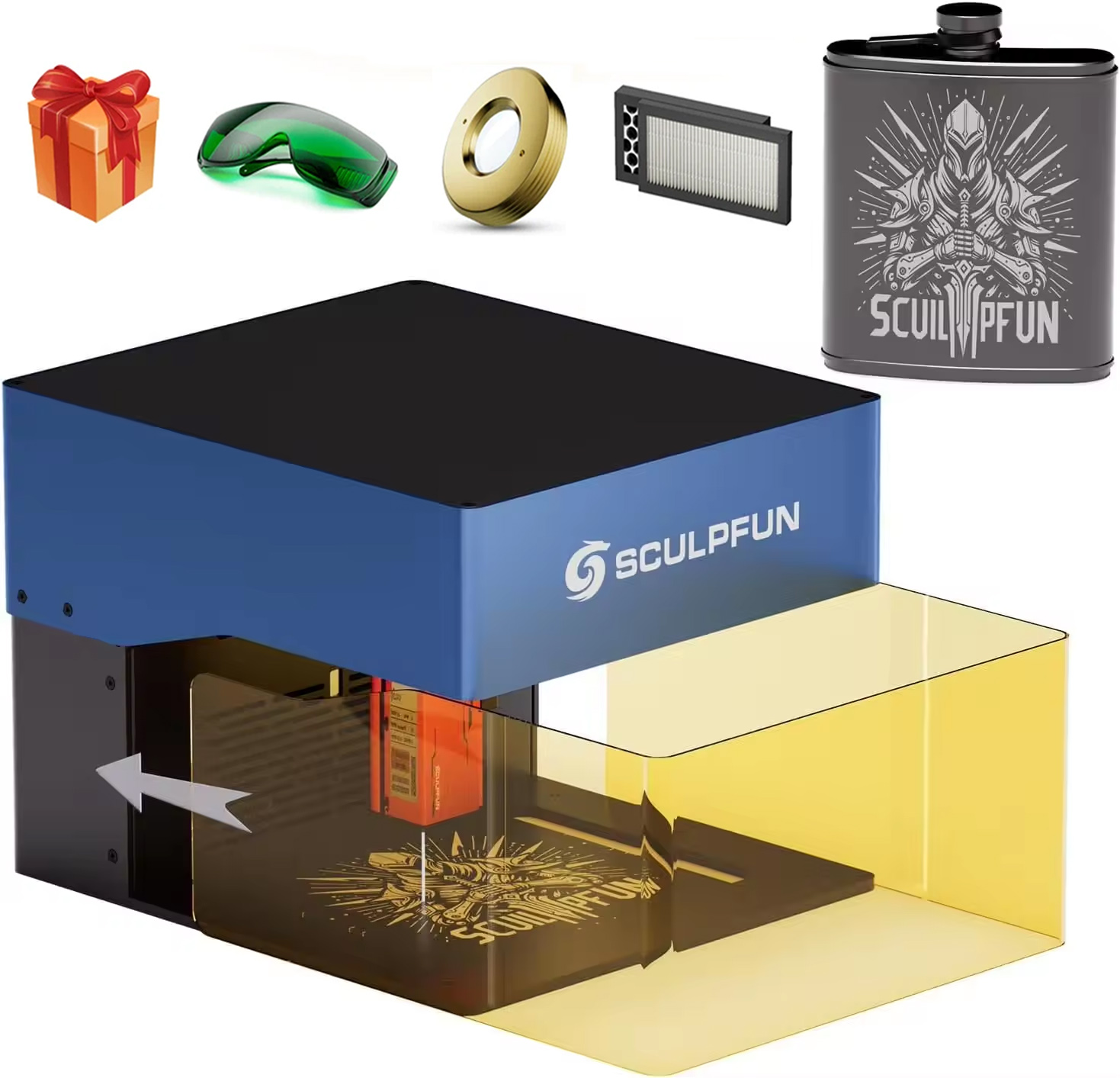 Sculpfun iCube Pro 10Wレーザー彫刻機、 - Woodworking Logo のレビューと価格