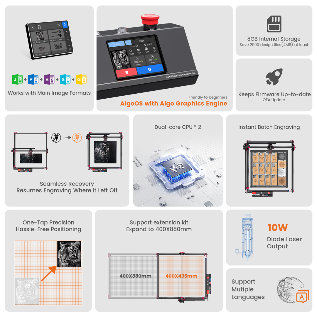 AlgoLaser DIYキット MK2 10Wレーザー彫刻 - Woodworking Logo のレビューと価格